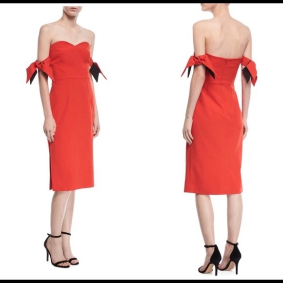 Milly Brie Red Italian Cady Off Shoulder Dress - Picture 1 of 6